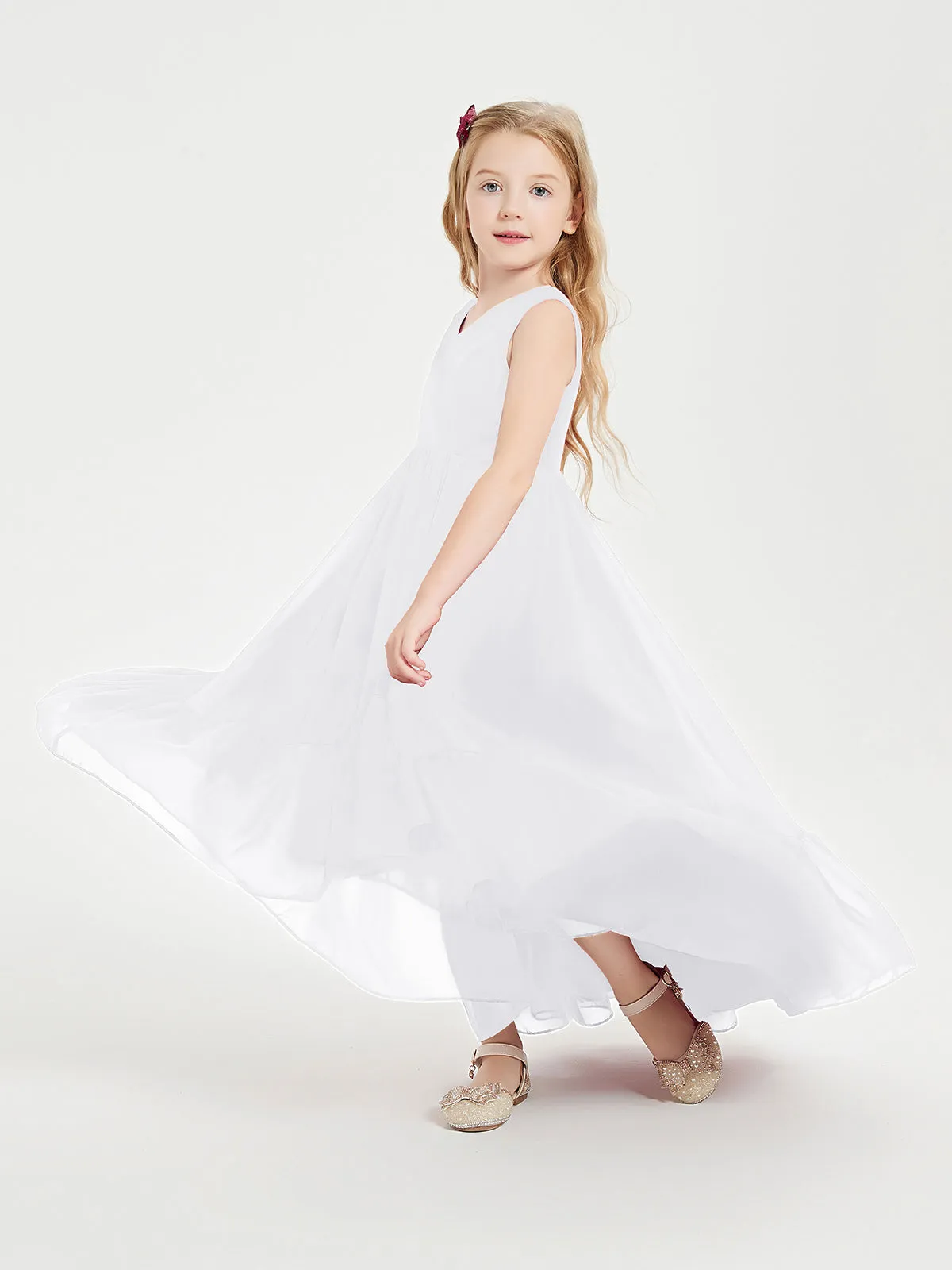 Boho Junior Bridesmaid Dresses Cascading Skirt White