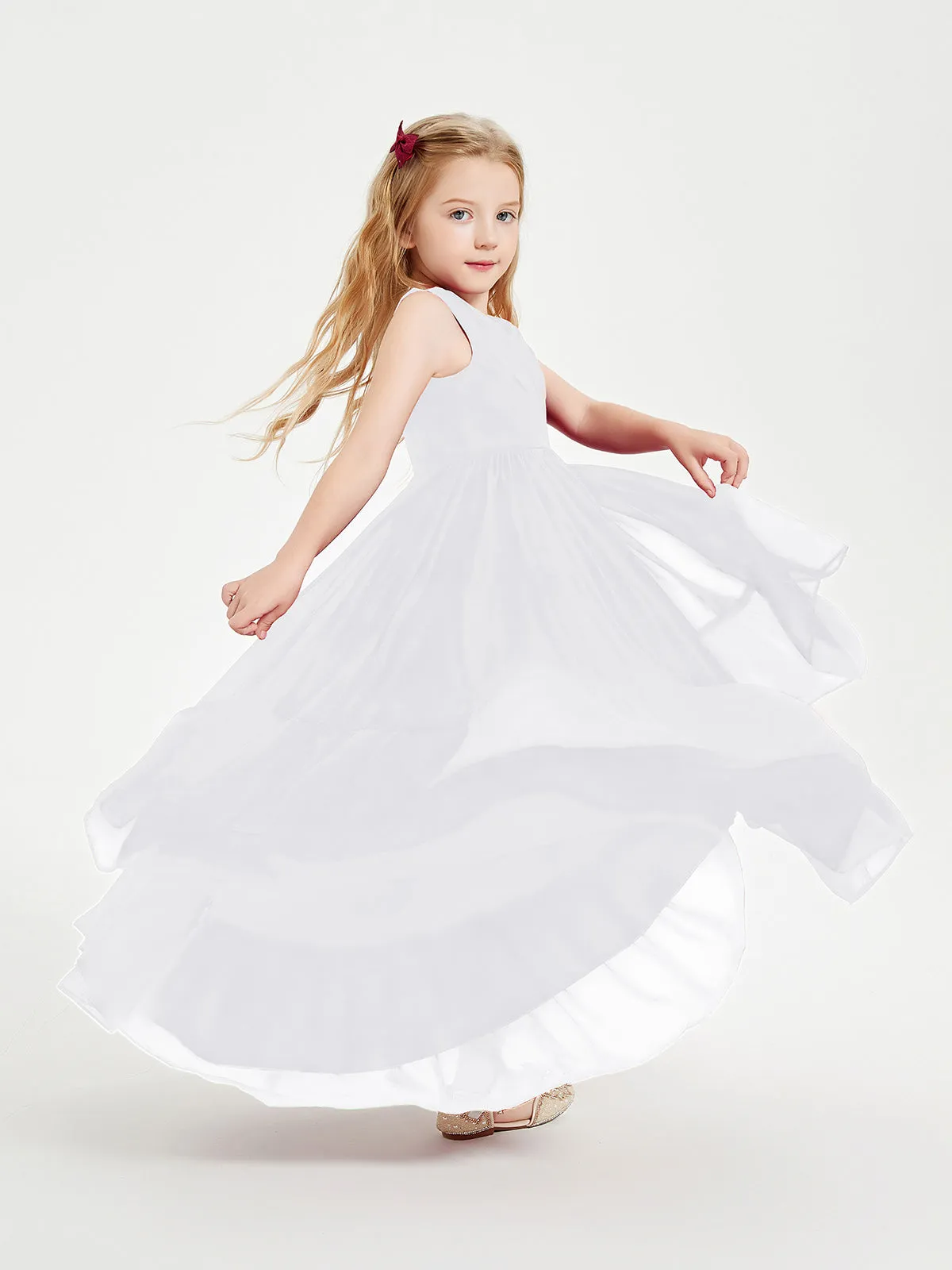 Boho Junior Bridesmaid Dresses Cascading Skirt White