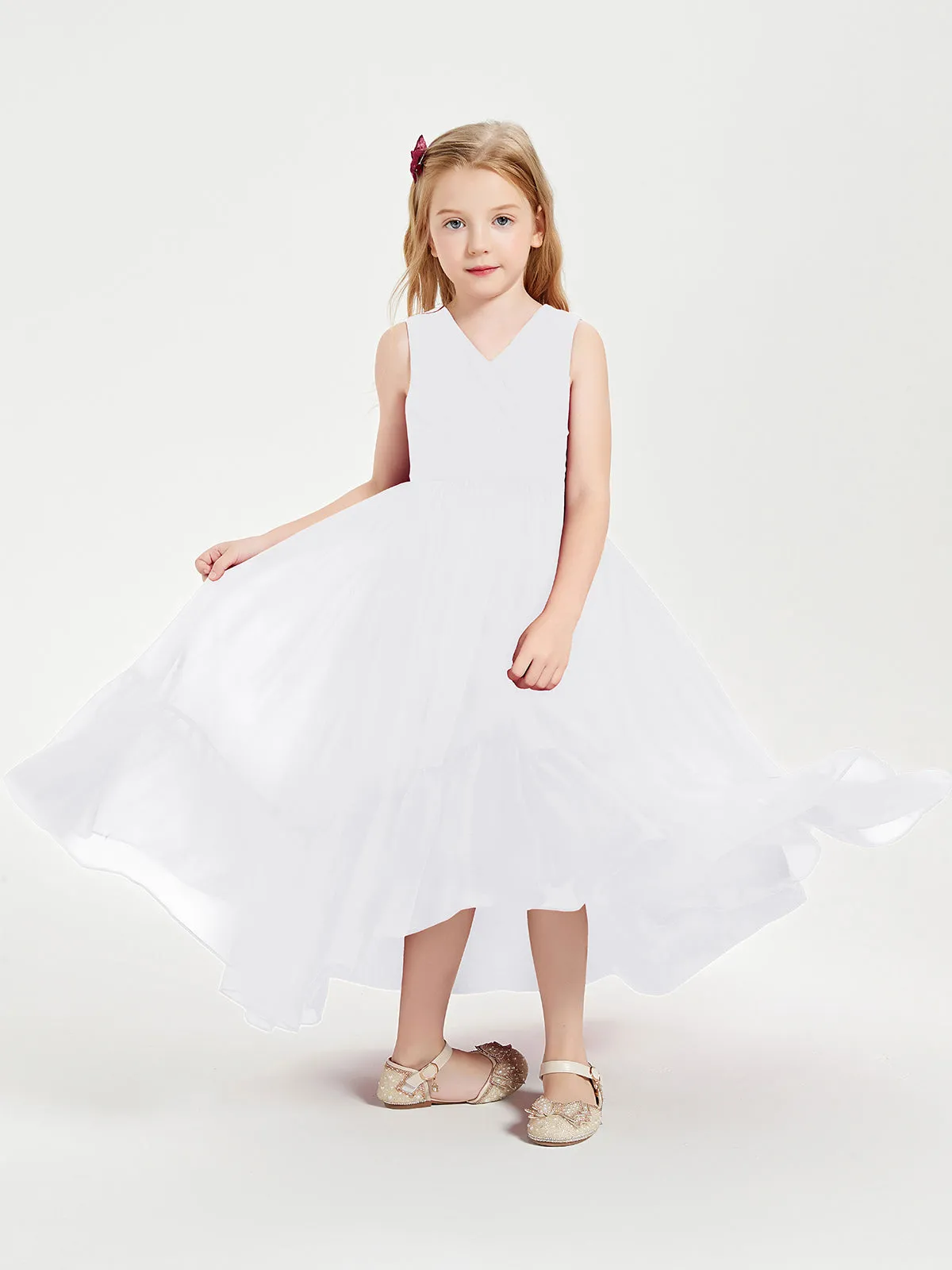 Boho Junior Bridesmaid Dresses Cascading Skirt White