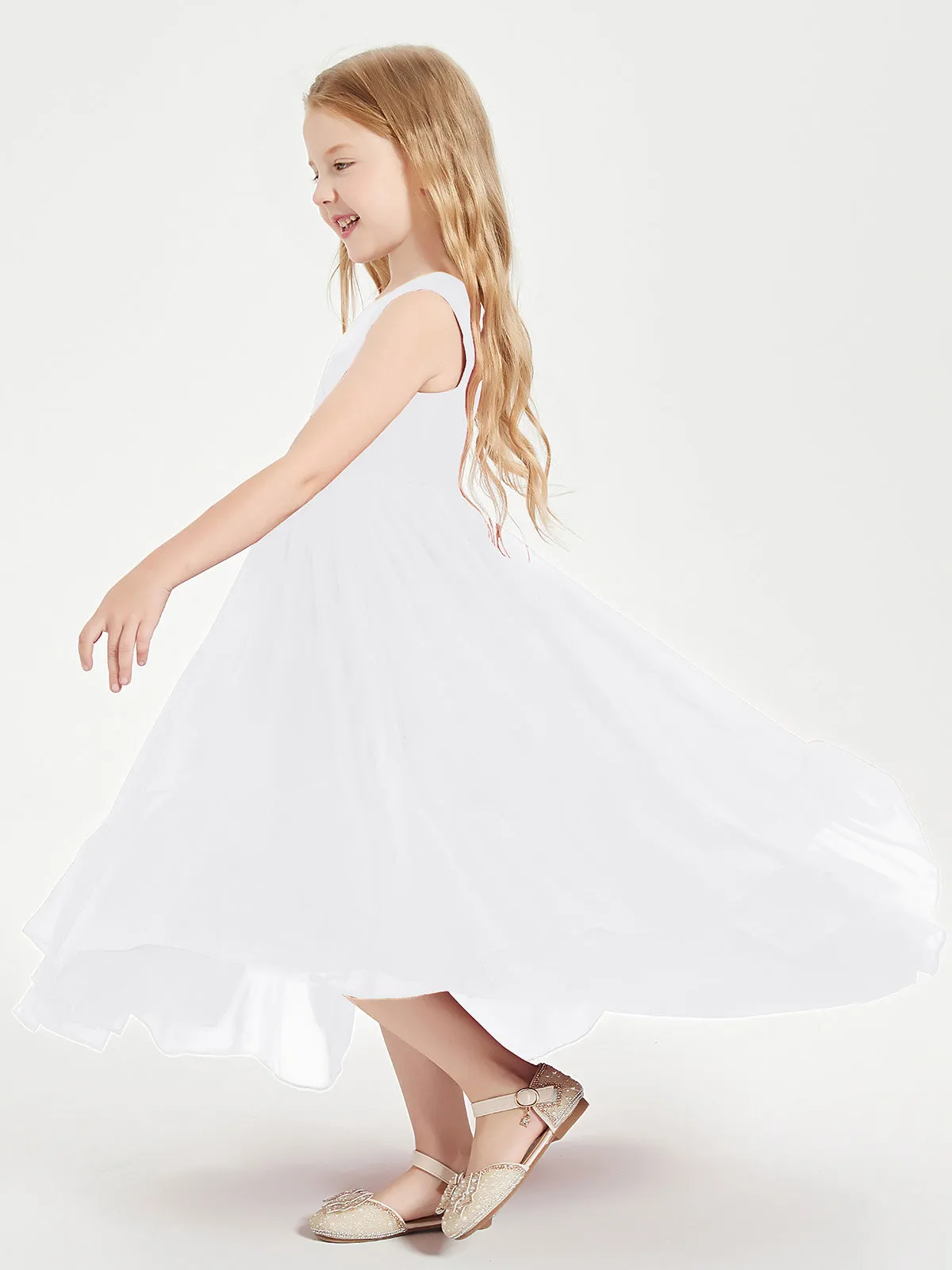 Boho Junior Bridesmaid Dresses Cascading Skirt White