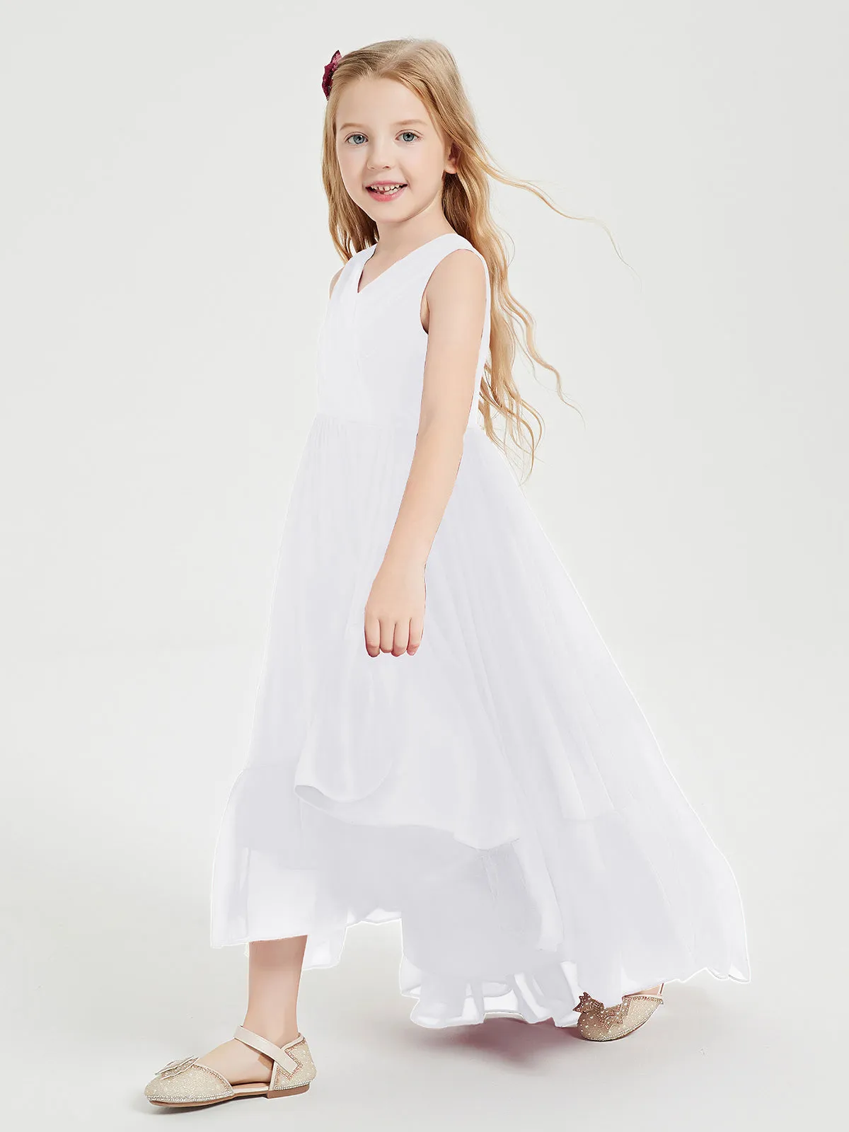 Boho Junior Bridesmaid Dresses Cascading Skirt White