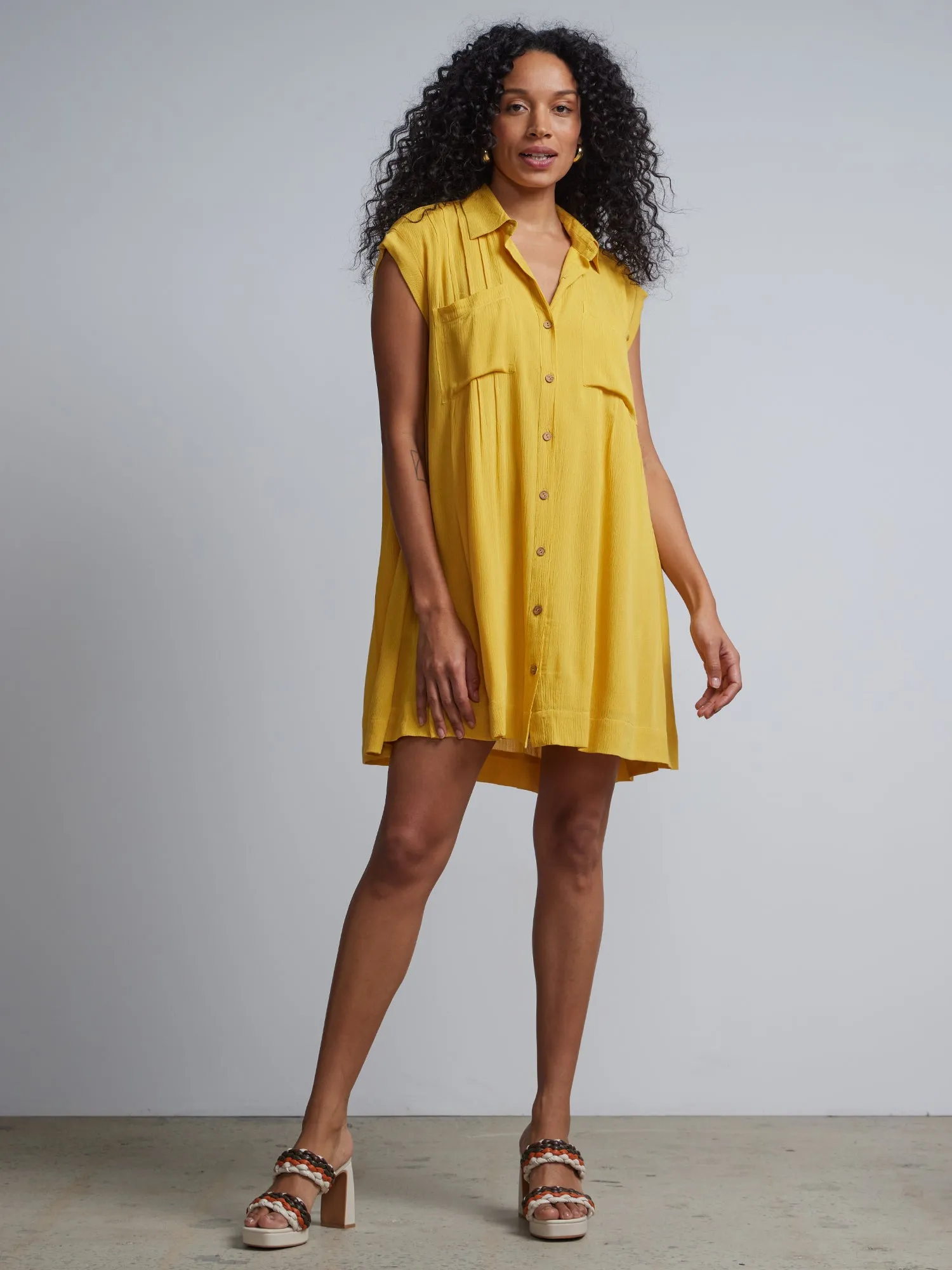 Buttoned Front Mini Shirt Dress