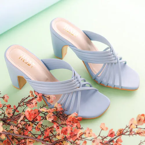 Calm Sky Blue Strappy Block Heels - Her Shades