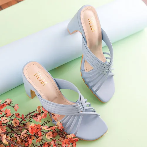 Calm Sky Blue Strappy Block Heels - Her Shades