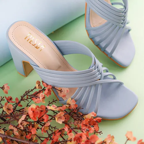 Calm Sky Blue Strappy Block Heels - Her Shades