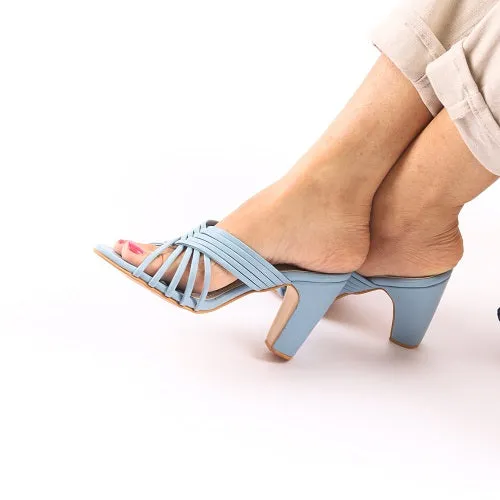 Calm Sky Blue Strappy Block Heels - Her Shades