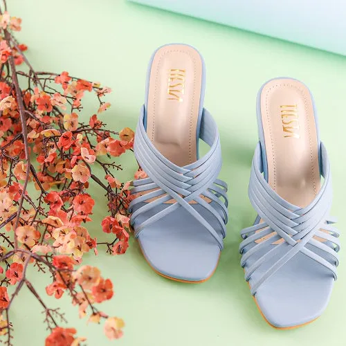 Calm Sky Blue Strappy Block Heels - Her Shades