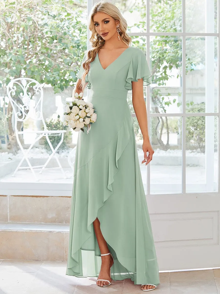 Charming Chiffon Bridesmaid Dress with Lotus Leaf Hemline