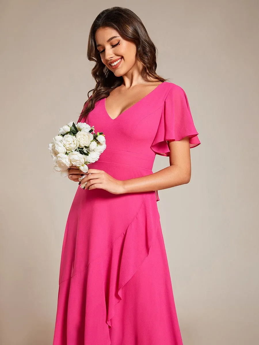 Charming Chiffon Bridesmaid Dress with Lotus Leaf Hemline