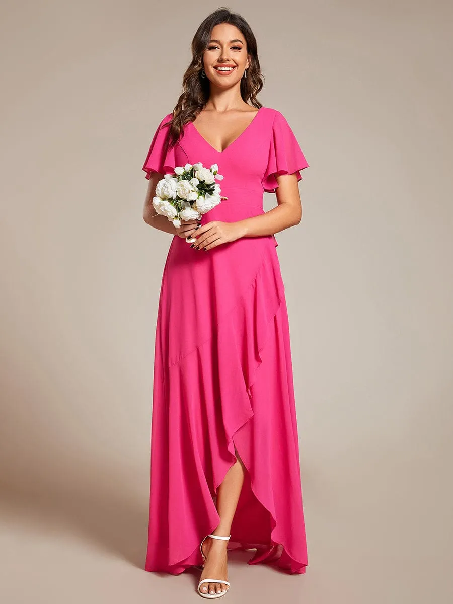 Charming Chiffon Bridesmaid Dress with Lotus Leaf Hemline