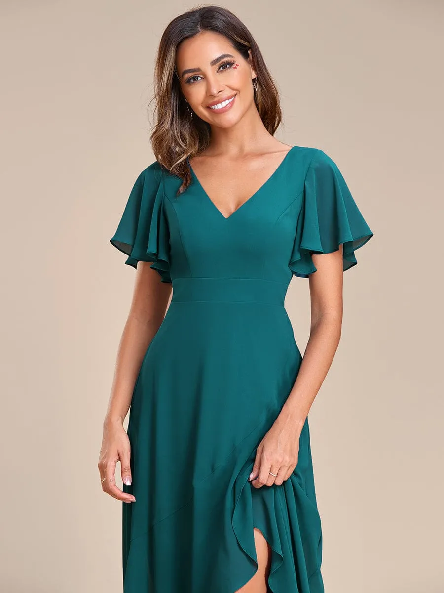 Charming Chiffon Bridesmaid Dress with Lotus Leaf Hemline