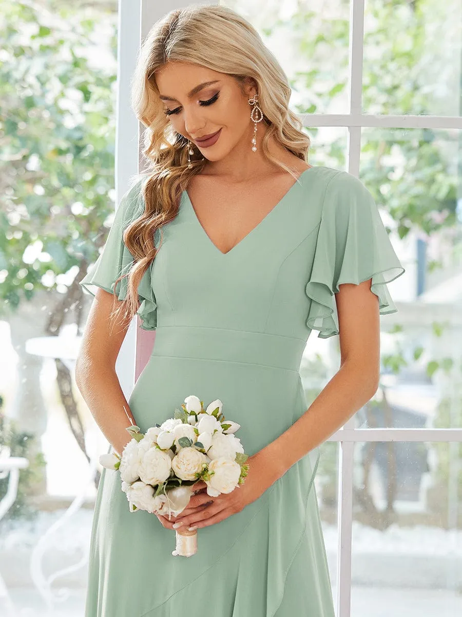 Charming Chiffon Bridesmaid Dress with Lotus Leaf Hemline