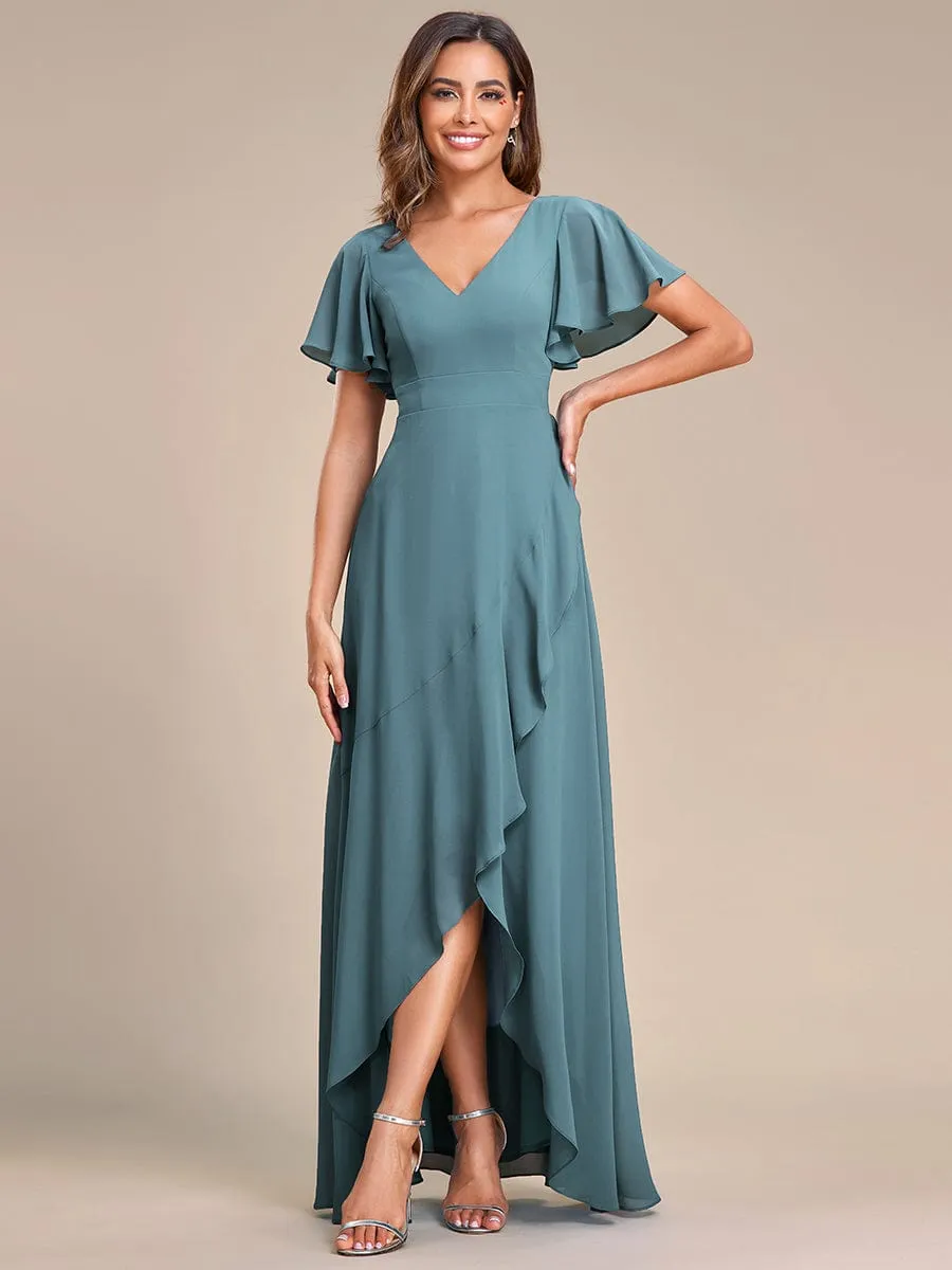 Charming Chiffon Bridesmaid Dress with Lotus Leaf Hemline