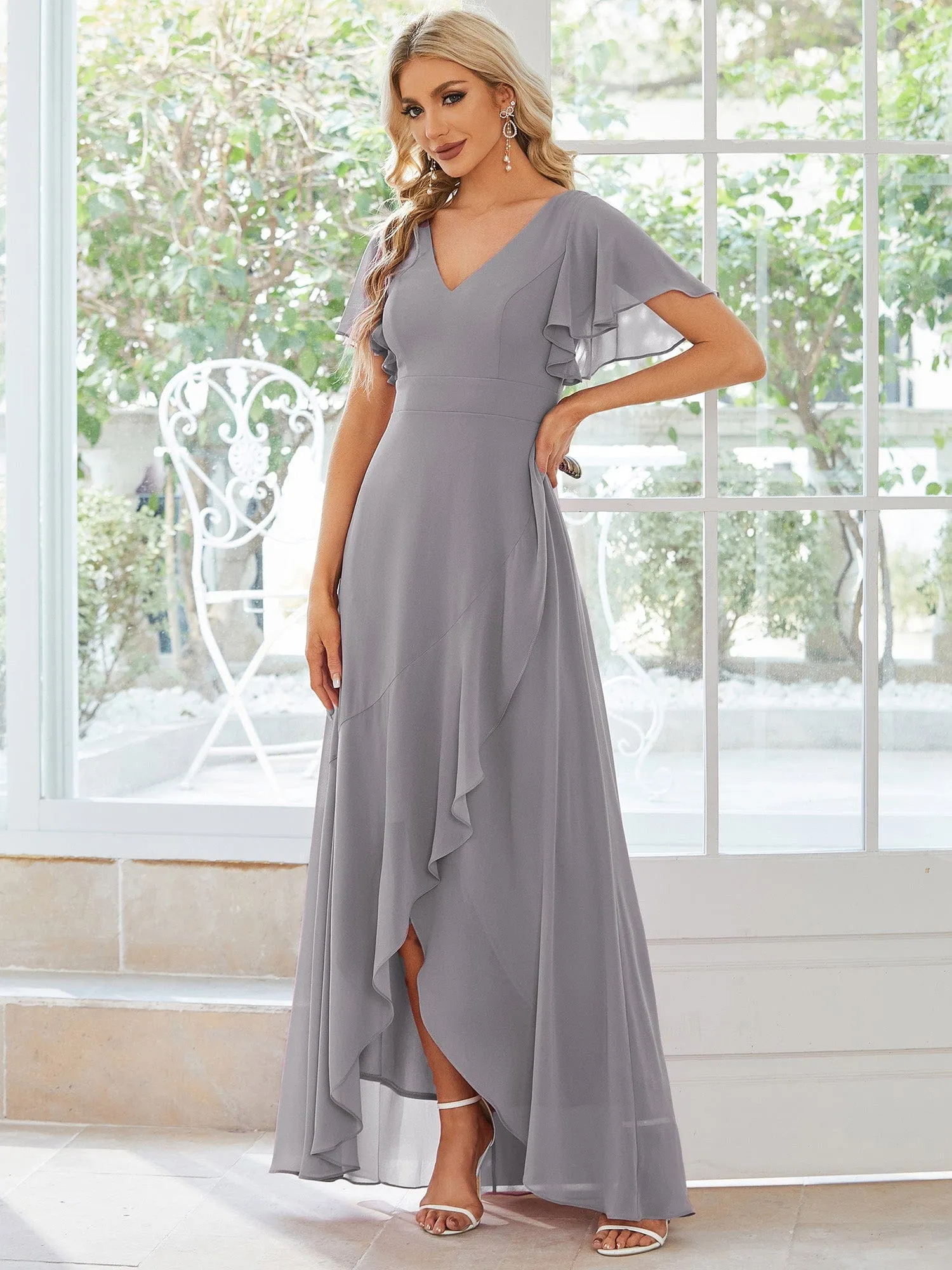 Charming Chiffon Bridesmaid Dress with Lotus Leaf Hemline