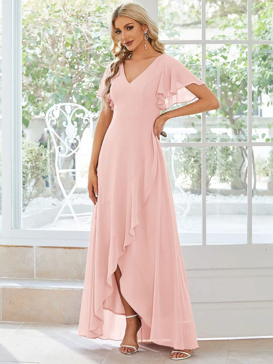 Charming Chiffon Bridesmaid Dress with Lotus Leaf Hemline