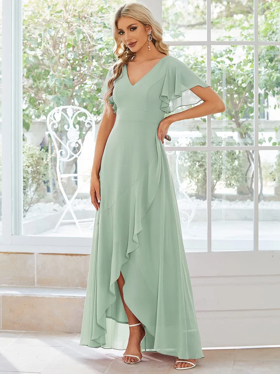 Charming Chiffon Bridesmaid Dress with Lotus Leaf Hemline