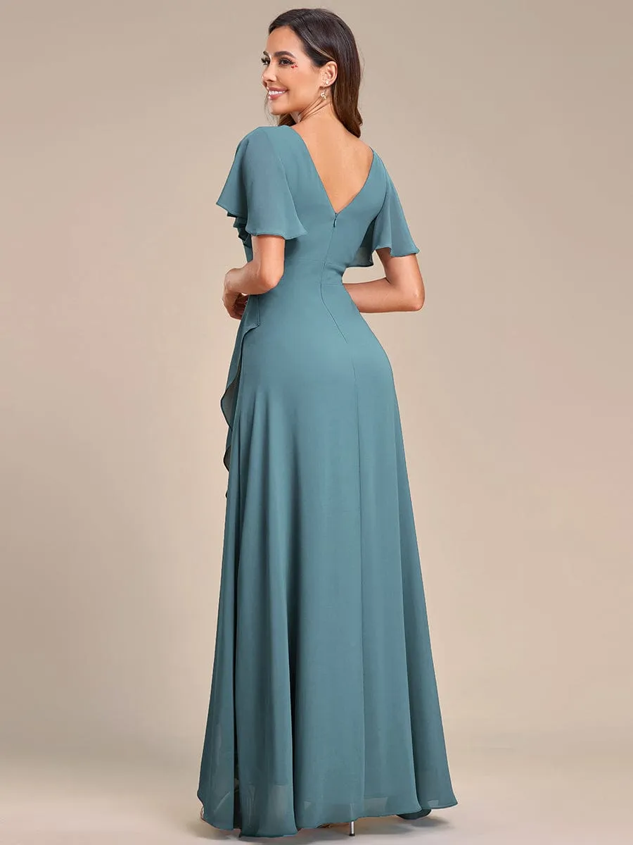 Charming Chiffon Bridesmaid Dress with Lotus Leaf Hemline