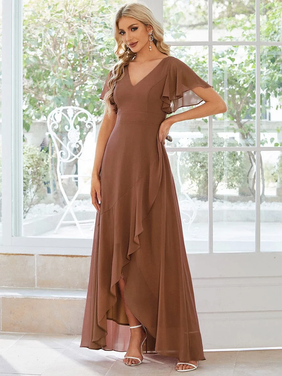 Charming Chiffon Bridesmaid Dress with Lotus Leaf Hemline