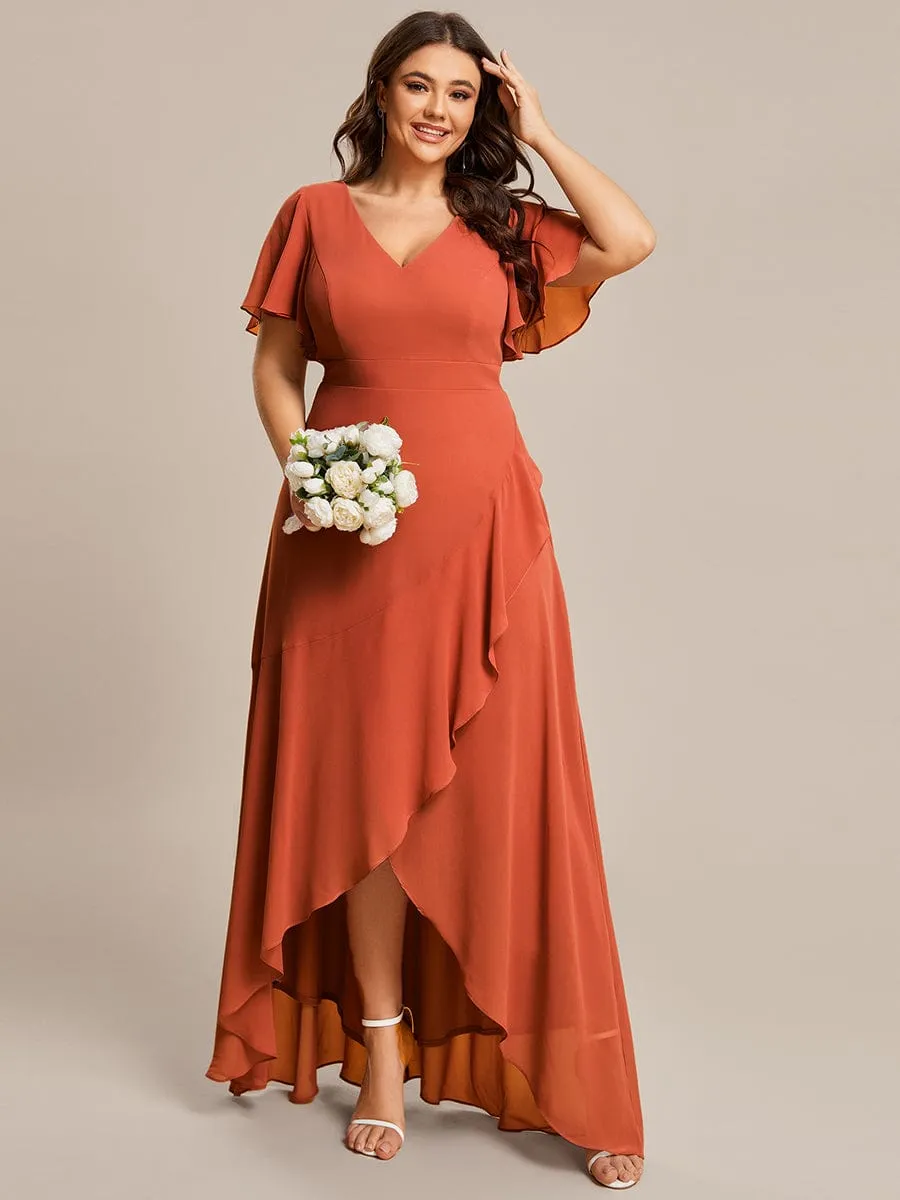 Charming Chiffon Bridesmaid Dress with Lotus Leaf Hemline