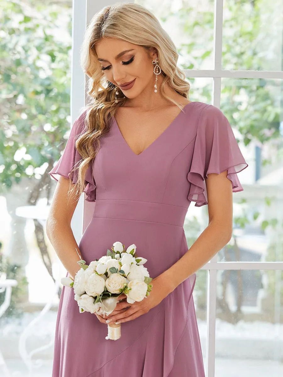 Charming Chiffon Bridesmaid Dress with Lotus Leaf Hemline