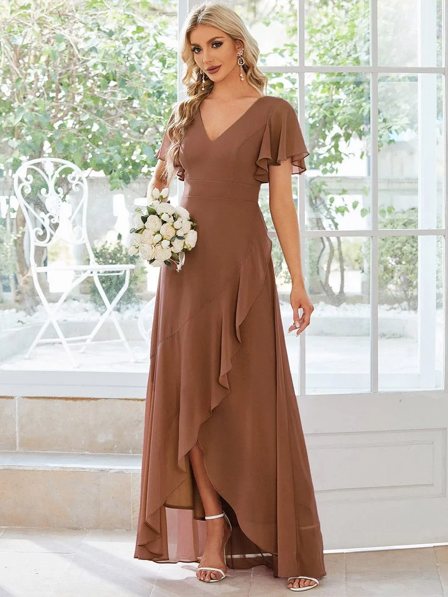 Charming Chiffon Bridesmaid Dress with Lotus Leaf Hemline