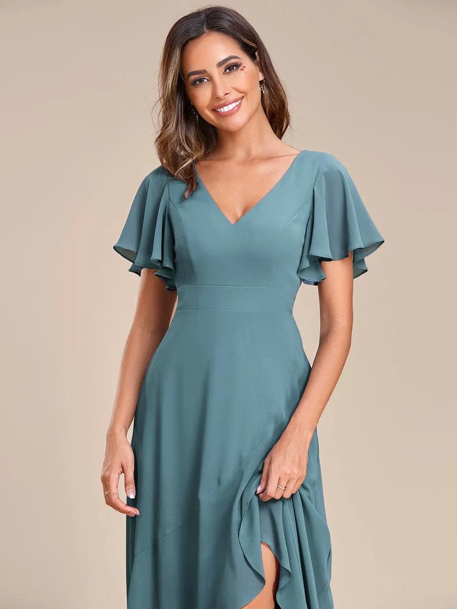 Charming Chiffon Bridesmaid Dress with Lotus Leaf Hemline