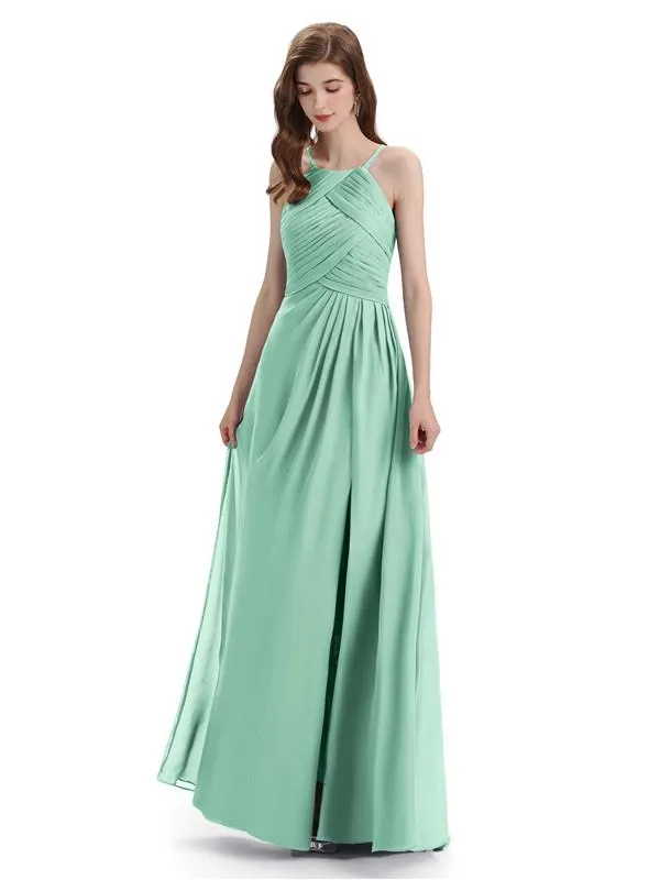 Charming Halter Side Slit Floor Lenght Bridesmaid Dresses