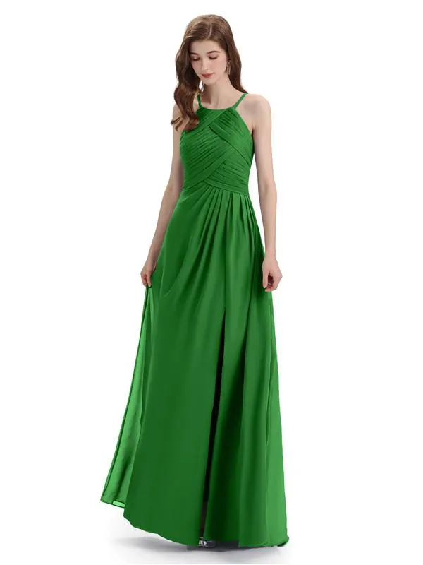 Charming Halter Side Slit Floor Lenght Bridesmaid Dresses