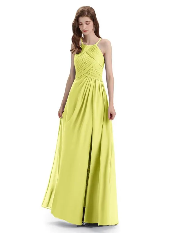 Charming Halter Side Slit Floor Lenght Bridesmaid Dresses