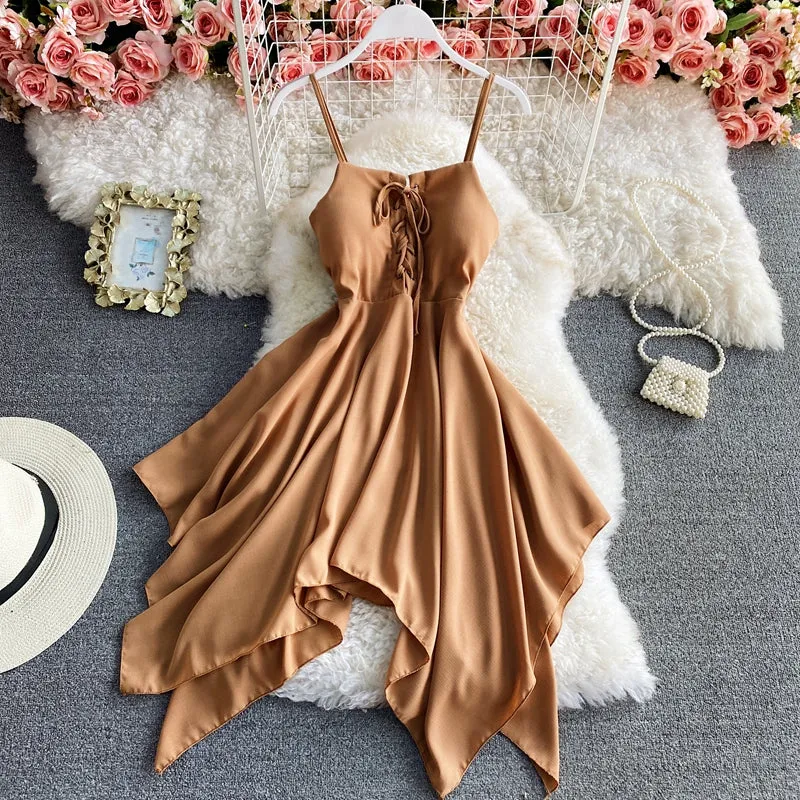 Charming sexy high waist irregular halter dress S02