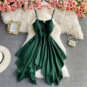 Charming sexy high waist irregular halter dress S02