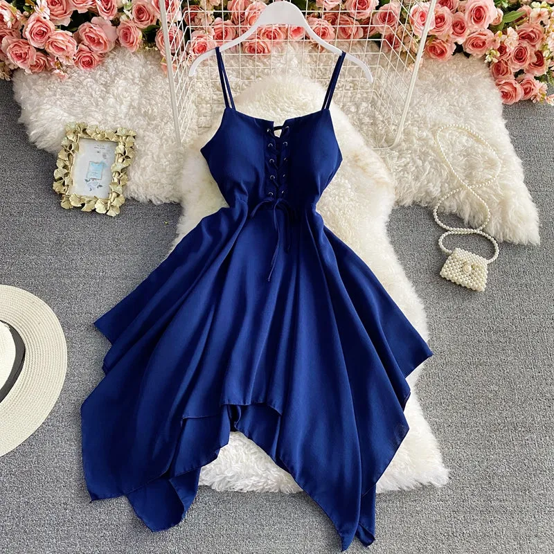 Charming sexy high waist irregular halter dress S02