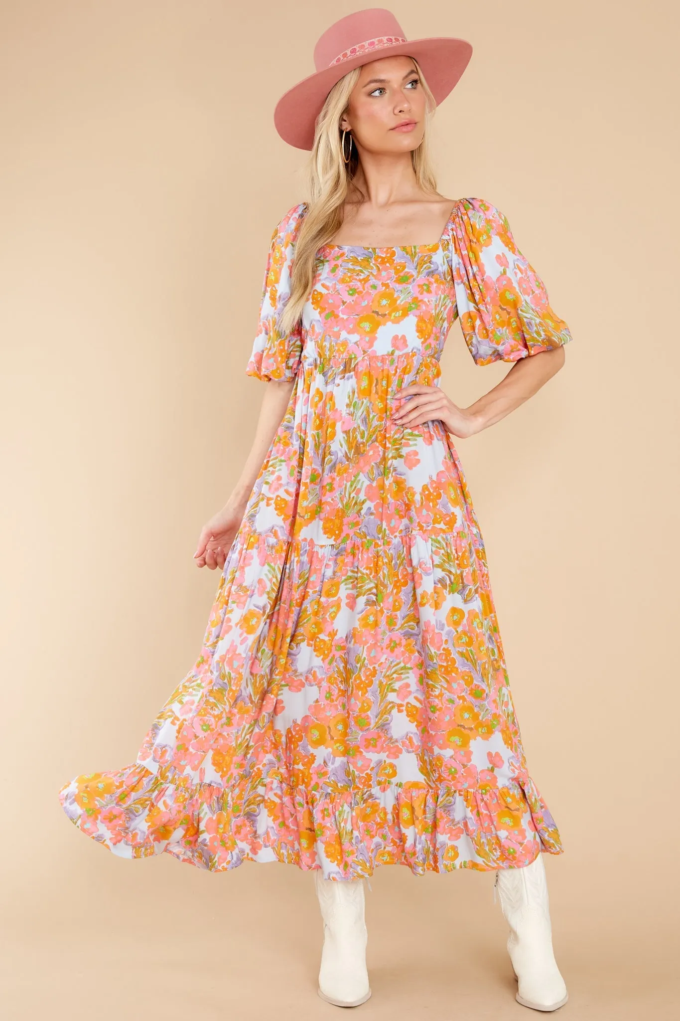 Charming Smile Orange Floral Print Maxi Dress