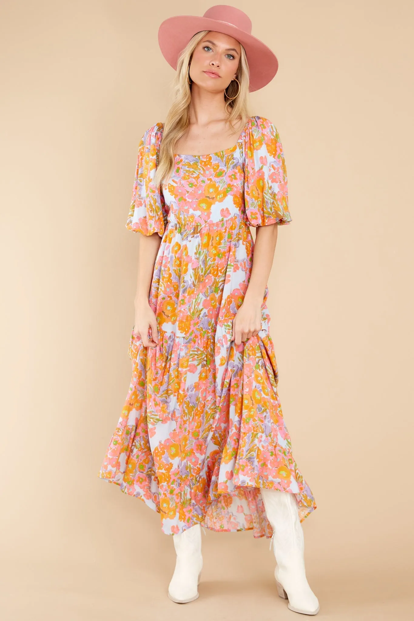 Charming Smile Orange Floral Print Maxi Dress