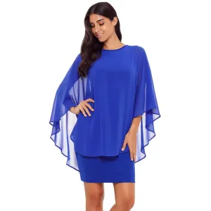 Chiffon Dress: Casual, elegant O-neck cape design with batwing sleeves. Stylish!