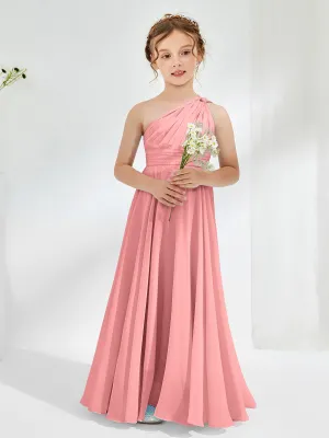 Cute One Shoulder  A-line Junior Bridesmaid Dresses Flamingo