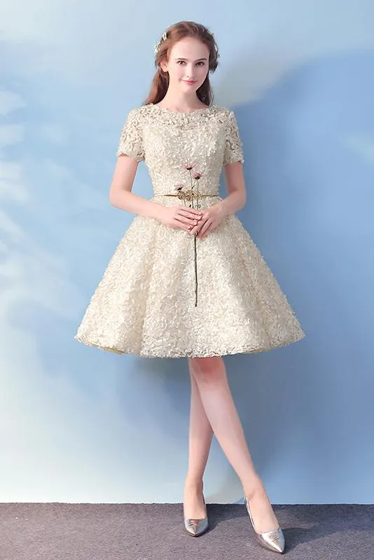 Cute Short Sleeves A Line Homecoming Dresses, Charming Short Graduation Dresses UQ1729