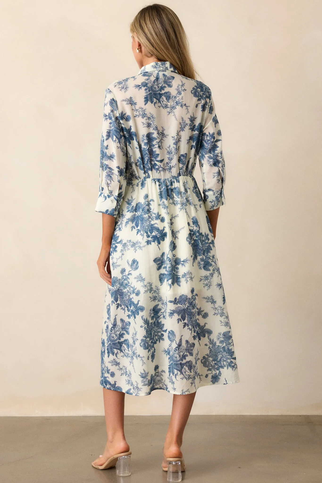 Dancing Dewdrops 100% Cotton Blue Floral Midi Dress