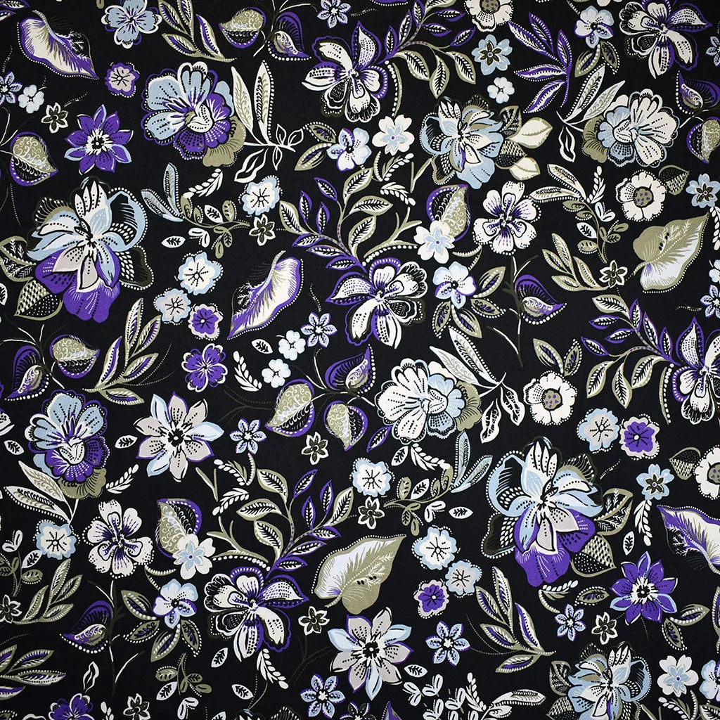 Designer Artistic Garden Floral Rayon Crepe Black/Purple