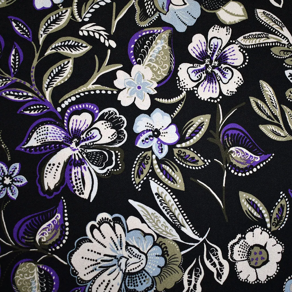 Designer Artistic Garden Floral Rayon Crepe Black/Purple