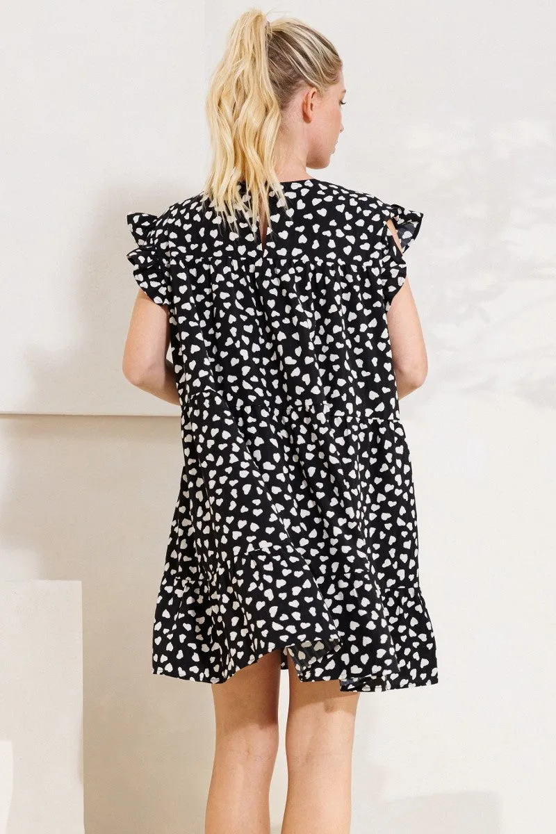 Dizzy Printed Tiered Black Babydoll Dress - Ships from The US