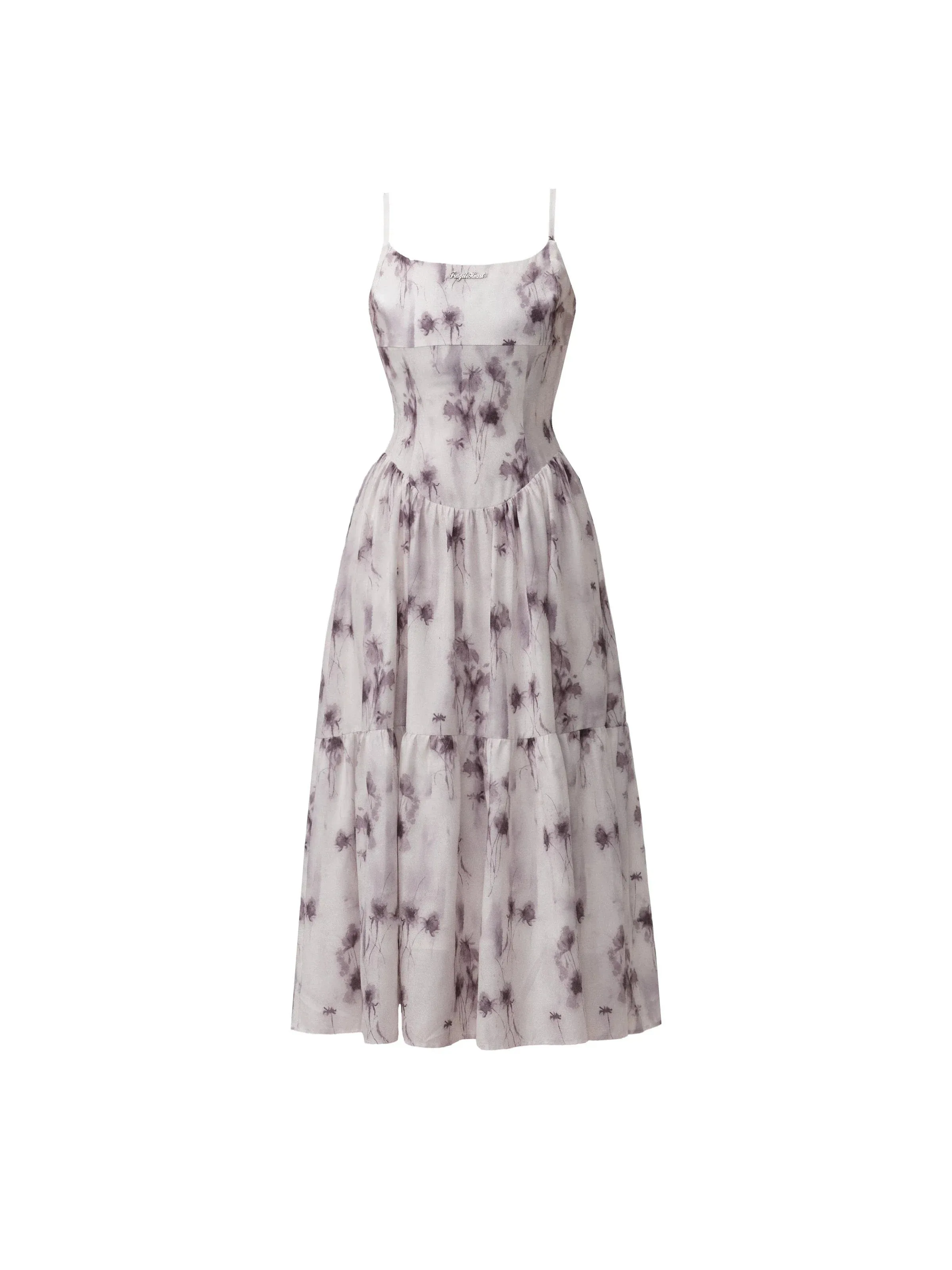 Ethereal Floral Spaghetti Strap Midi Dress in Lavender Mist