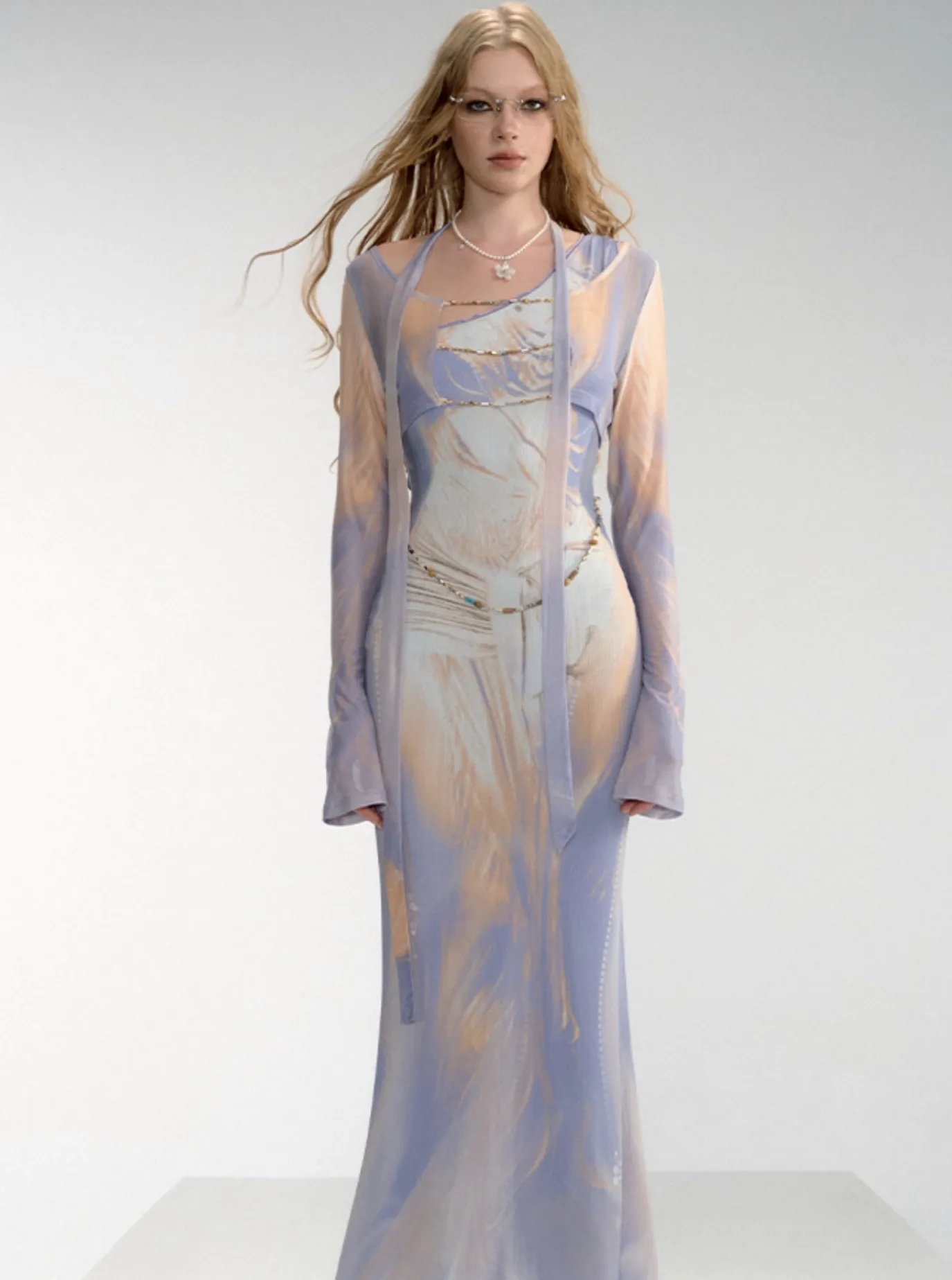 Ethereal Watercolor Two-Piece Gown Set