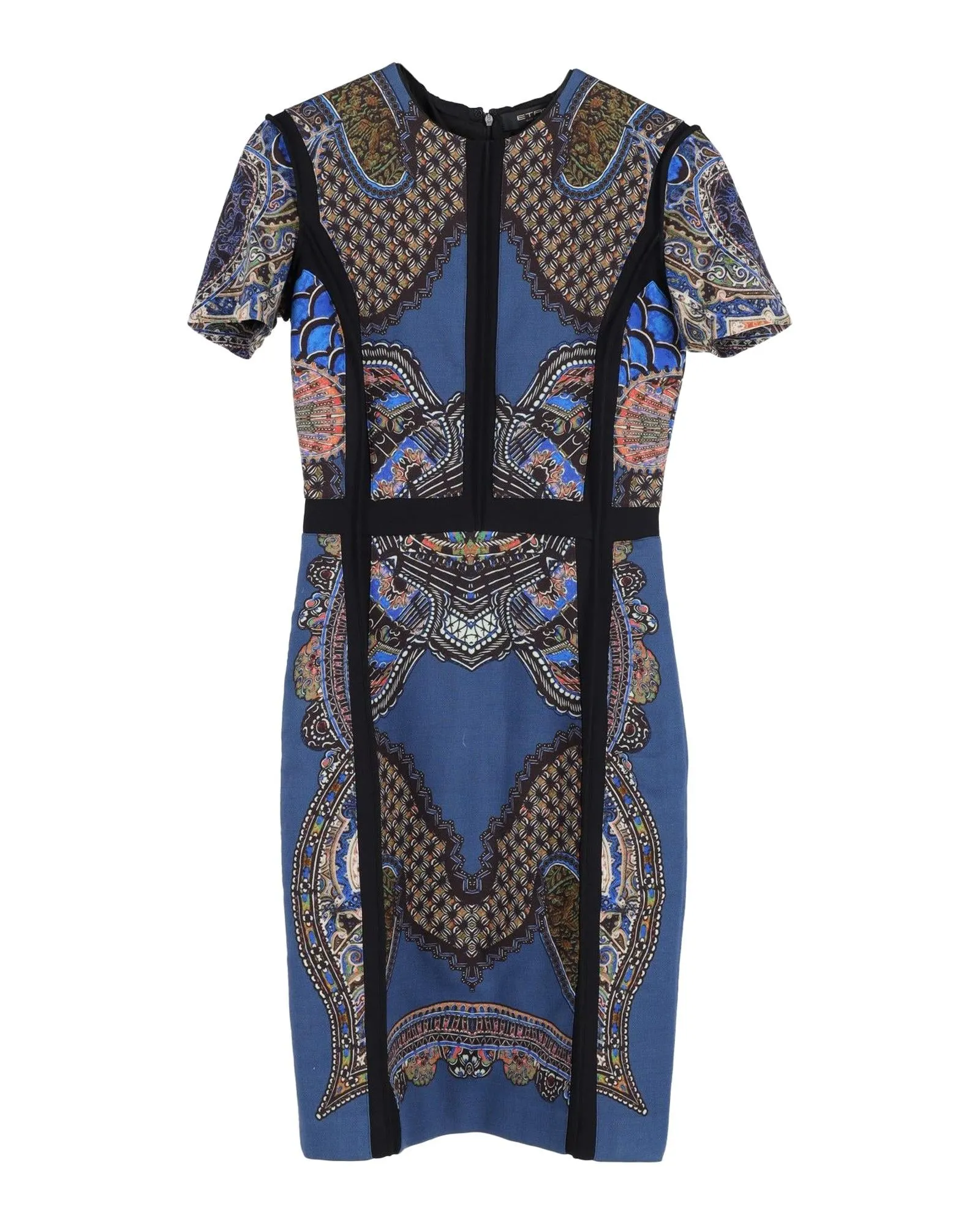 Etro Printed Knee-Length Dress in Blue Cotton