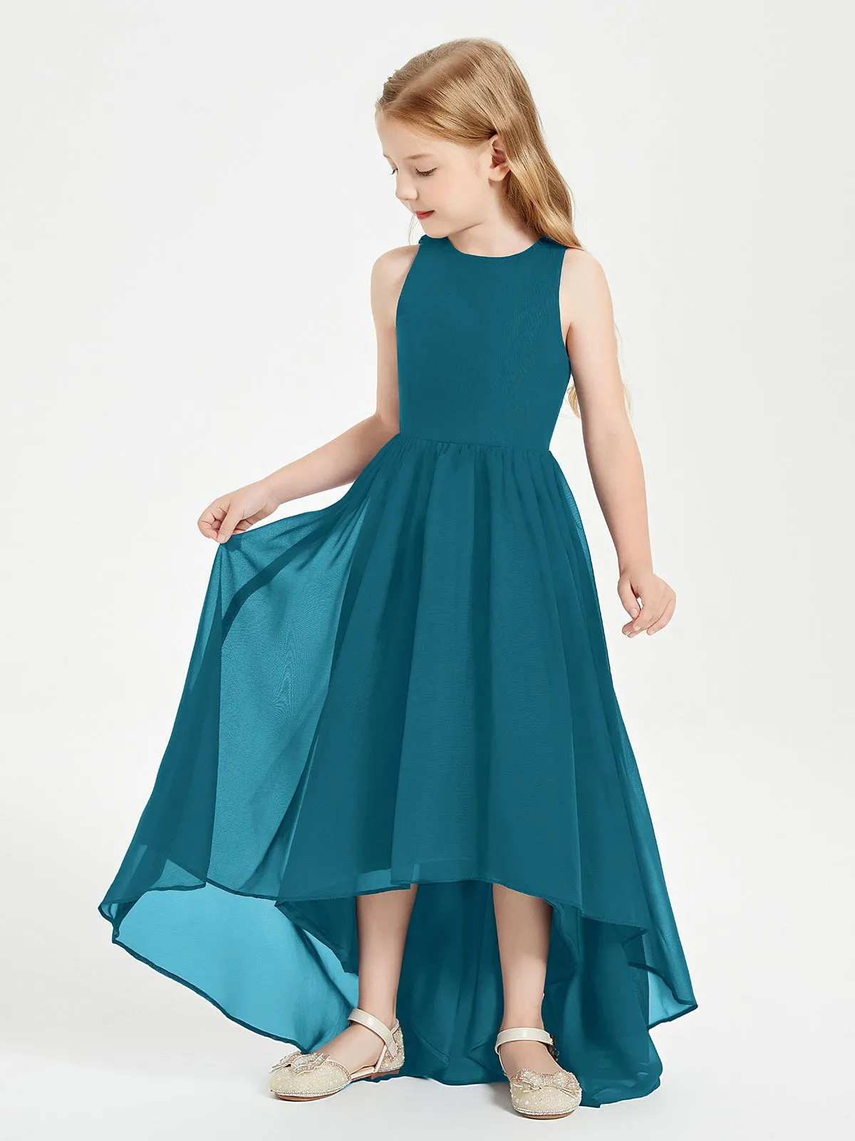 Exquisite Asymmetrical Junior Bridesmaid Dresses Scoop Neck Ink Blue