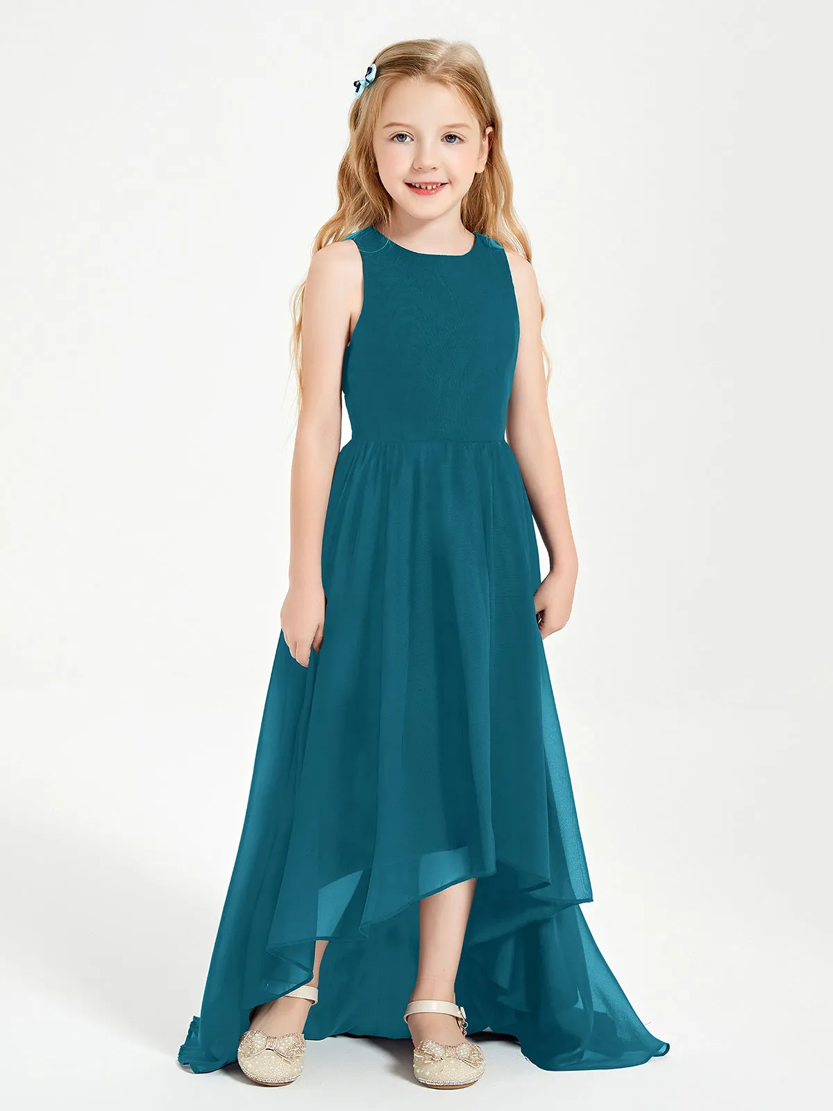 Exquisite Asymmetrical Junior Bridesmaid Dresses Scoop Neck Ink Blue