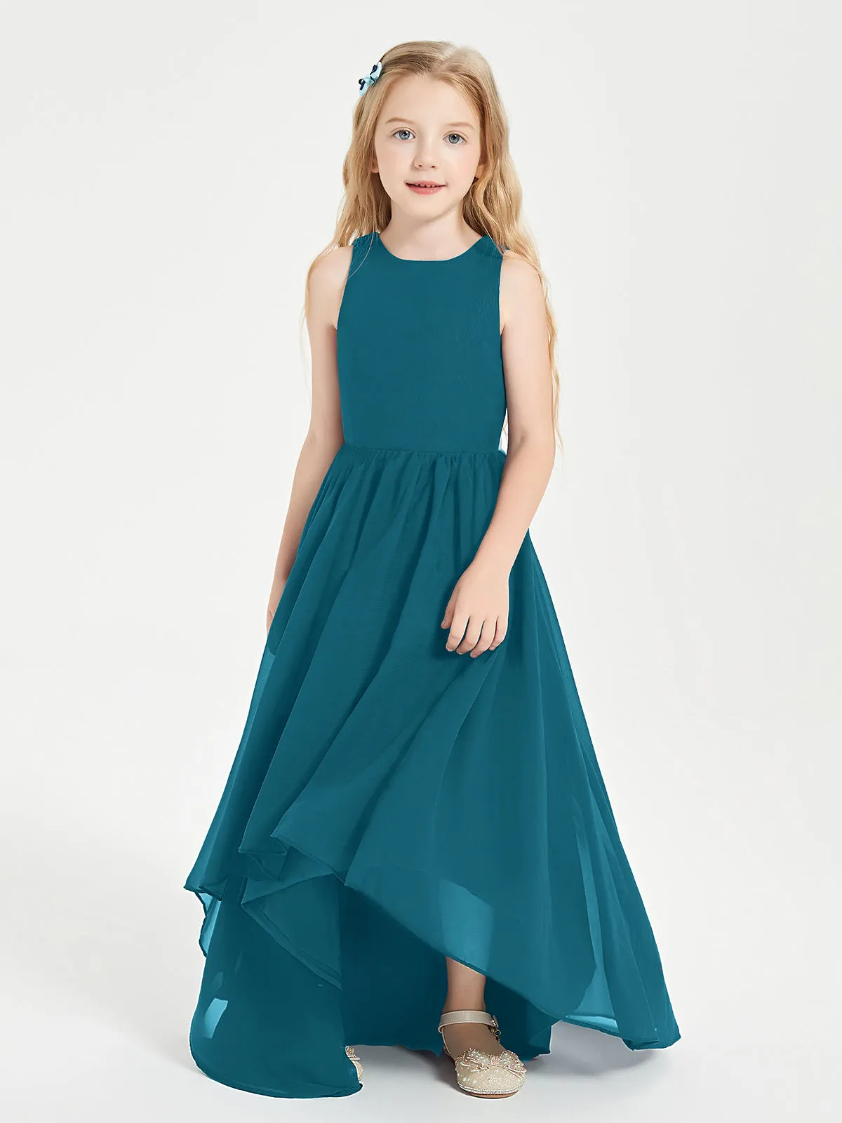 Exquisite Asymmetrical Junior Bridesmaid Dresses Scoop Neck Ink Blue