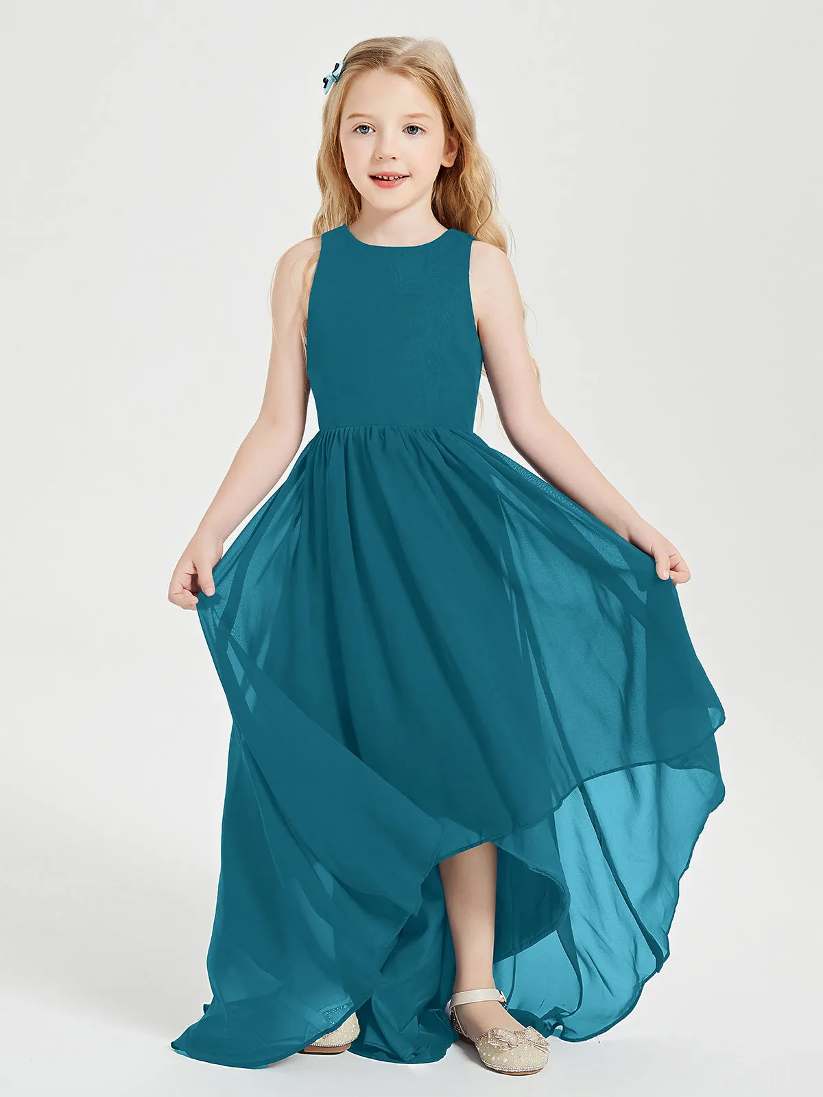 Exquisite Asymmetrical Junior Bridesmaid Dresses Scoop Neck Ink Blue