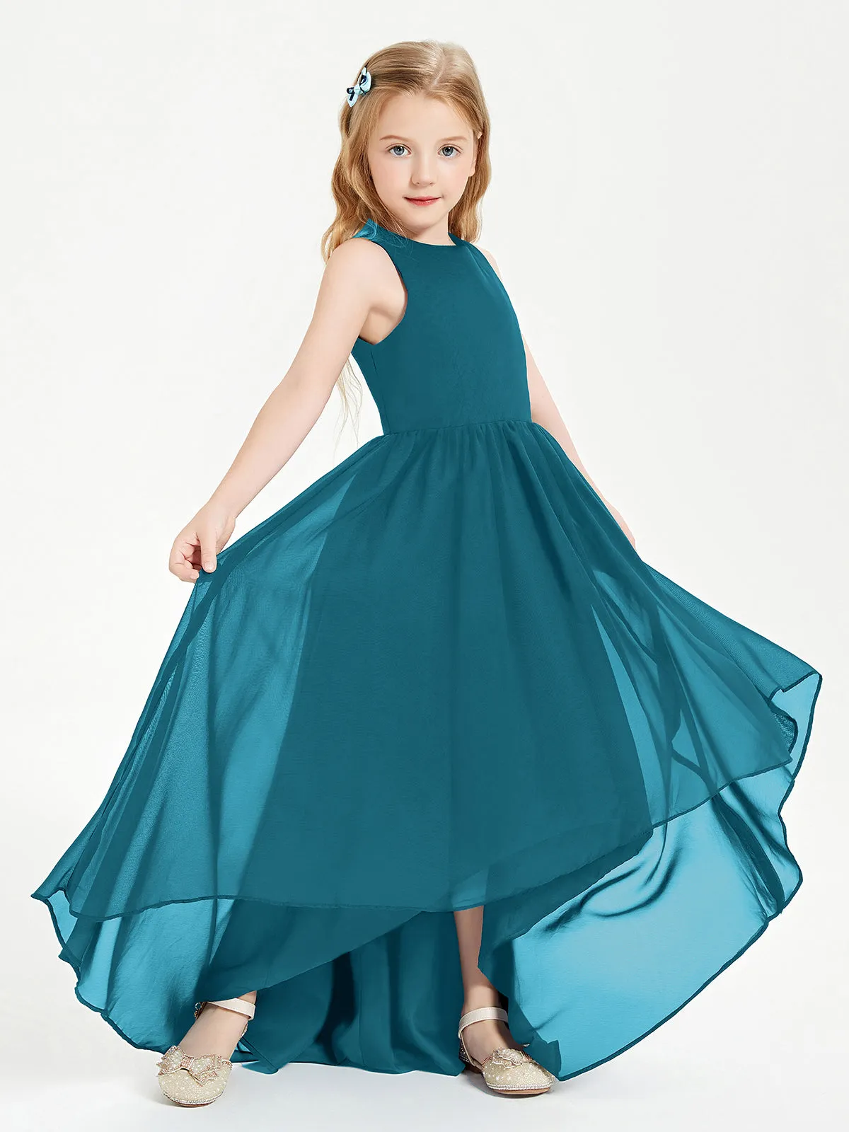 Exquisite Asymmetrical Junior Bridesmaid Dresses Scoop Neck Ink Blue