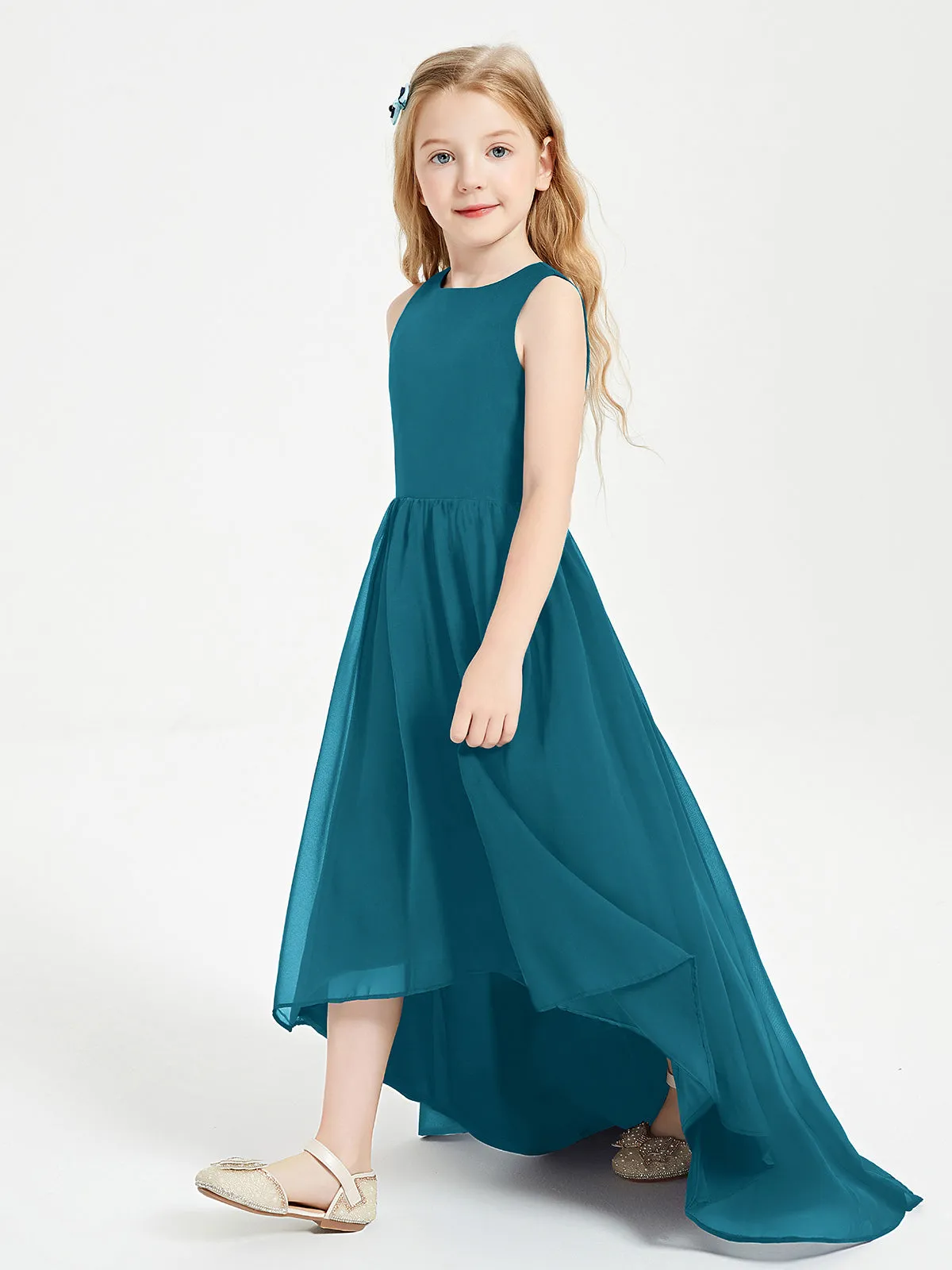 Exquisite Asymmetrical Junior Bridesmaid Dresses Scoop Neck Ink Blue